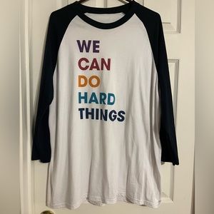 Baseball Tee - We Can Do Hard Things, size Unisex 2XL, white with navy sleeves.
